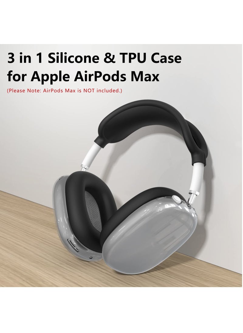 Generic - Silicone Cases Suitable for Apple AirPods Max 3-in-1 Headphones Anti-Scratch Clear Soft TPU Ear Cups Cover Headband Cover and Ear Pad Protector Case Skin Accessories (Black) - Image 1