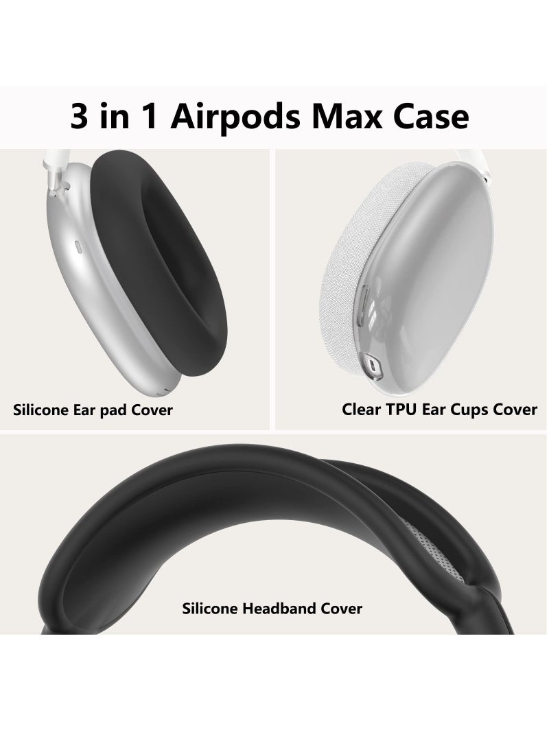 Generic - Silicone Cases Suitable for Apple AirPods Max 3-in-1 Headphones Anti-Scratch Clear Soft TPU Ear Cups Cover Headband Cover and Ear Pad Protector Case Skin Accessories (Black) - Image 1