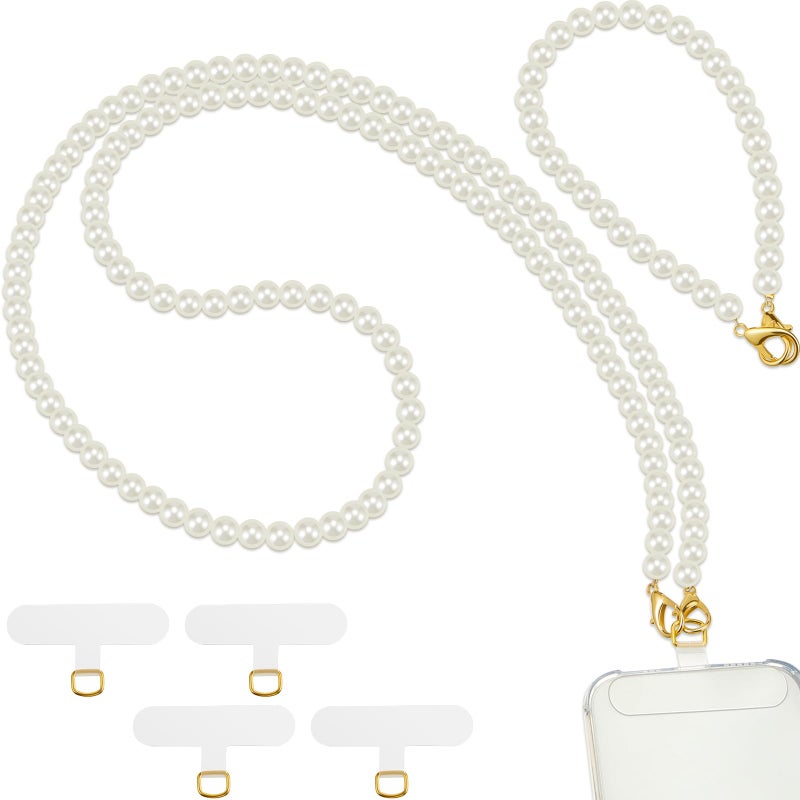 Ecation 2 Pcs Pearl Beaded Cell Phone Lanyard, Crossbody and Wrist Strap with Tether Tabs for Most Phones Case Bag Purse - Image 1