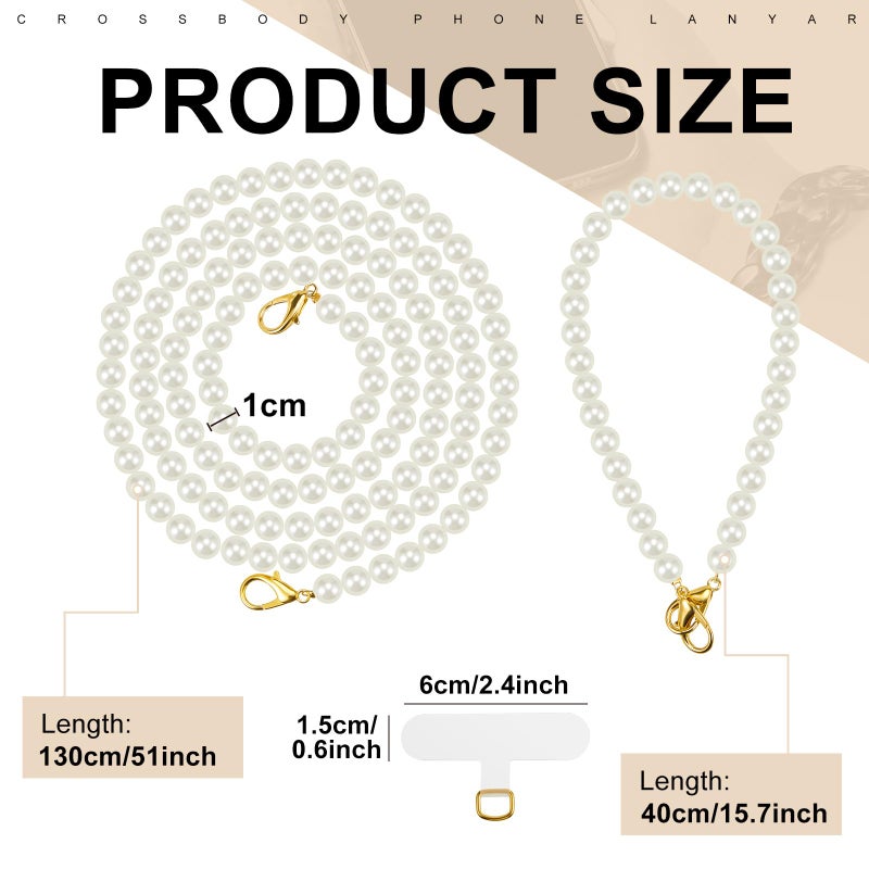 Ecation 2 Pcs Pearl Beaded Cell Phone Lanyard, Crossbody and Wrist Strap with Tether Tabs for Most Phones Case Bag Purse - Image 3