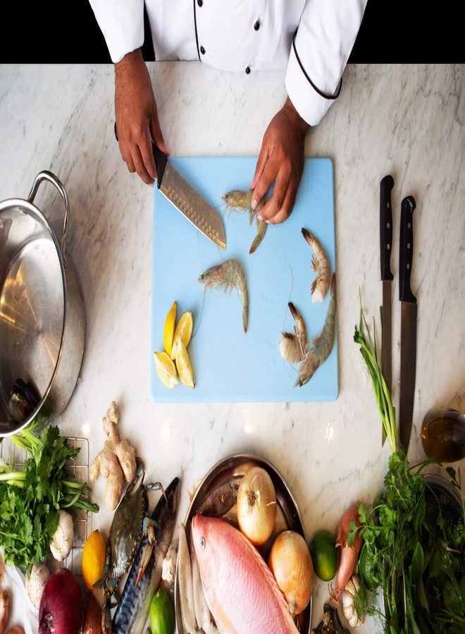 ثيرتين سيفس لوح تقطيع أزرق تجاري - 18 × 12 بوصة للأسماك والمأكولات البحرية والمحار - متين، مصنوع من البولي إيثيلين عالي الكثافة بسمك 1/2 بوصة، آمن للغسل في غسالة الأطباق، كبير الحجم - Image 2