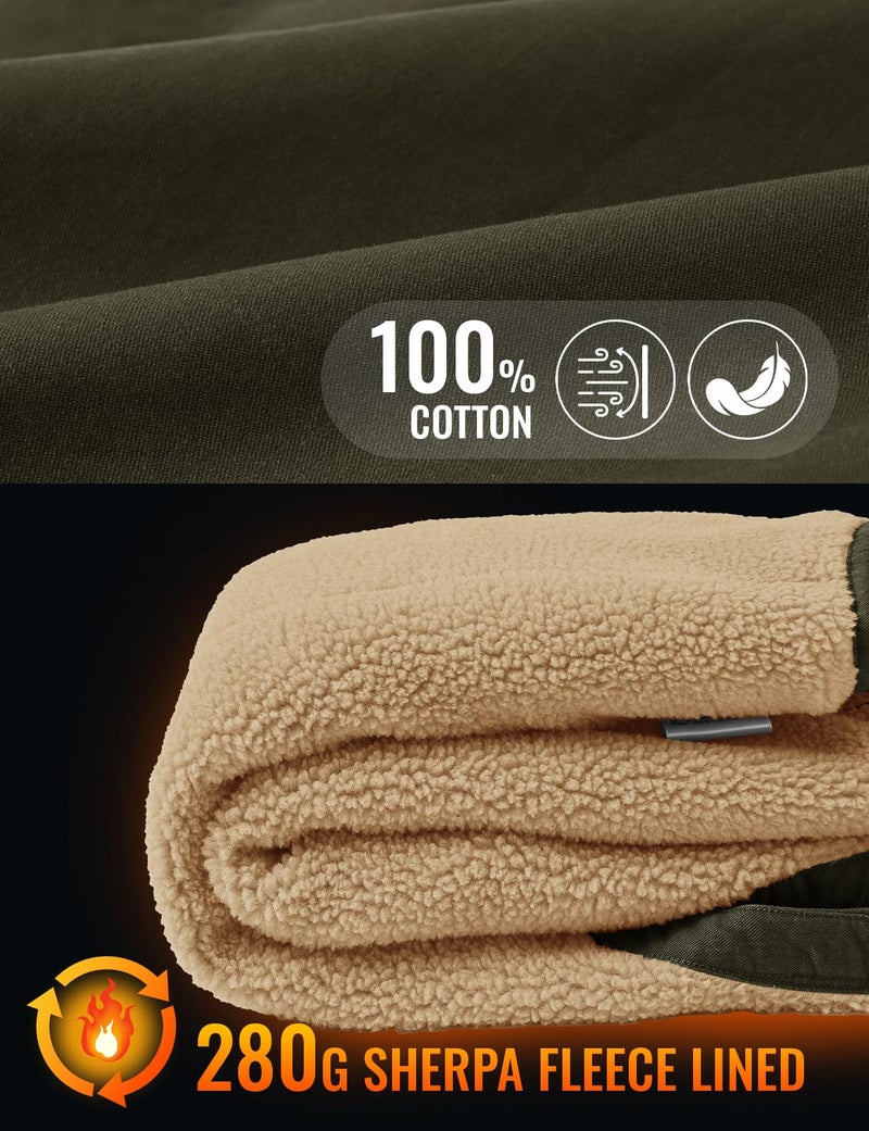 TBMPOY Men's Winter Vest Casual Sherpa Fleece lined Full Zip Lightweight Vest Outerwear Warm Cotton Travel Jackets Army Green XL - Image 3