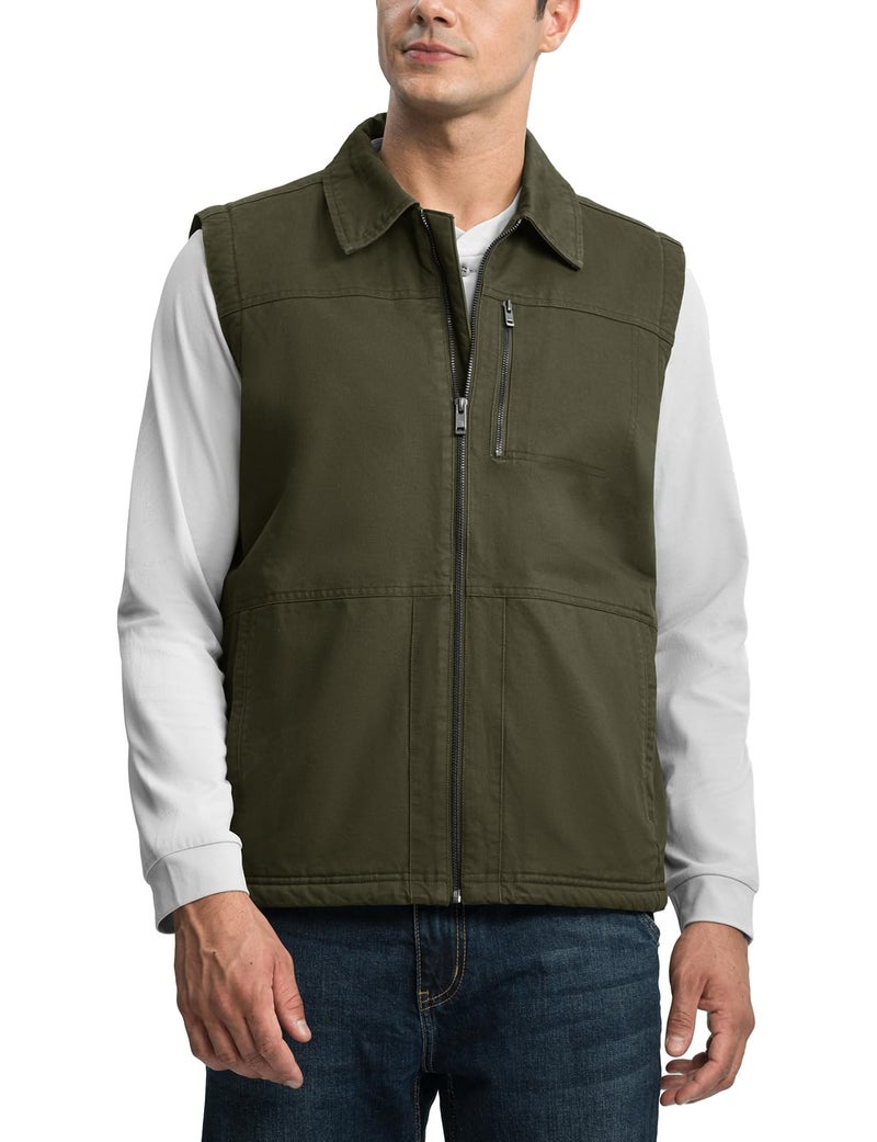 TBMPOY Men's Winter Vest Casual Sherpa Fleece lined Full Zip Lightweight Vest Outerwear Warm Cotton Travel Jackets Army Green XL - Image 2