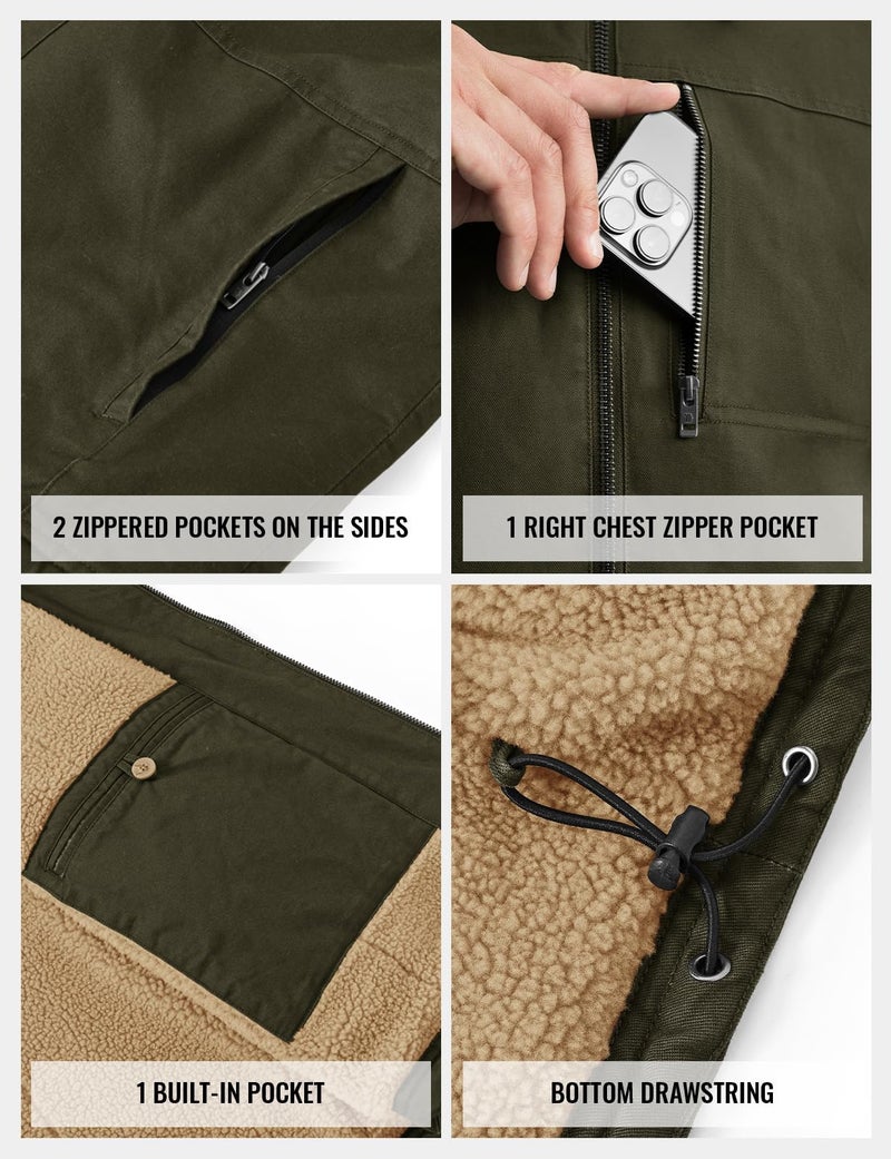 TBMPOY Men's Winter Vest Casual Sherpa Fleece lined Full Zip Lightweight Vest Outerwear Warm Cotton Travel Jackets Army Green XL - Image 5