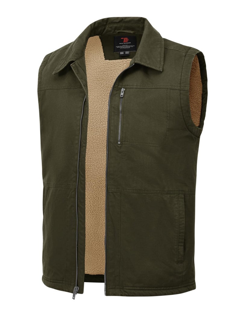 TBMPOY Men's Winter Vest Casual Sherpa Fleece lined Full Zip Lightweight Vest Outerwear Warm Cotton Travel Jackets Army Green XL - Image 1
