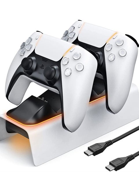 شاحن وحدة تحكم Arabest PS5، محطة شحن مع شريحة ذكية في 3 ساعات شحن سريع من النوع C، حامل Dualsense لوحدات التحكم المزدوجة، مؤشر LED