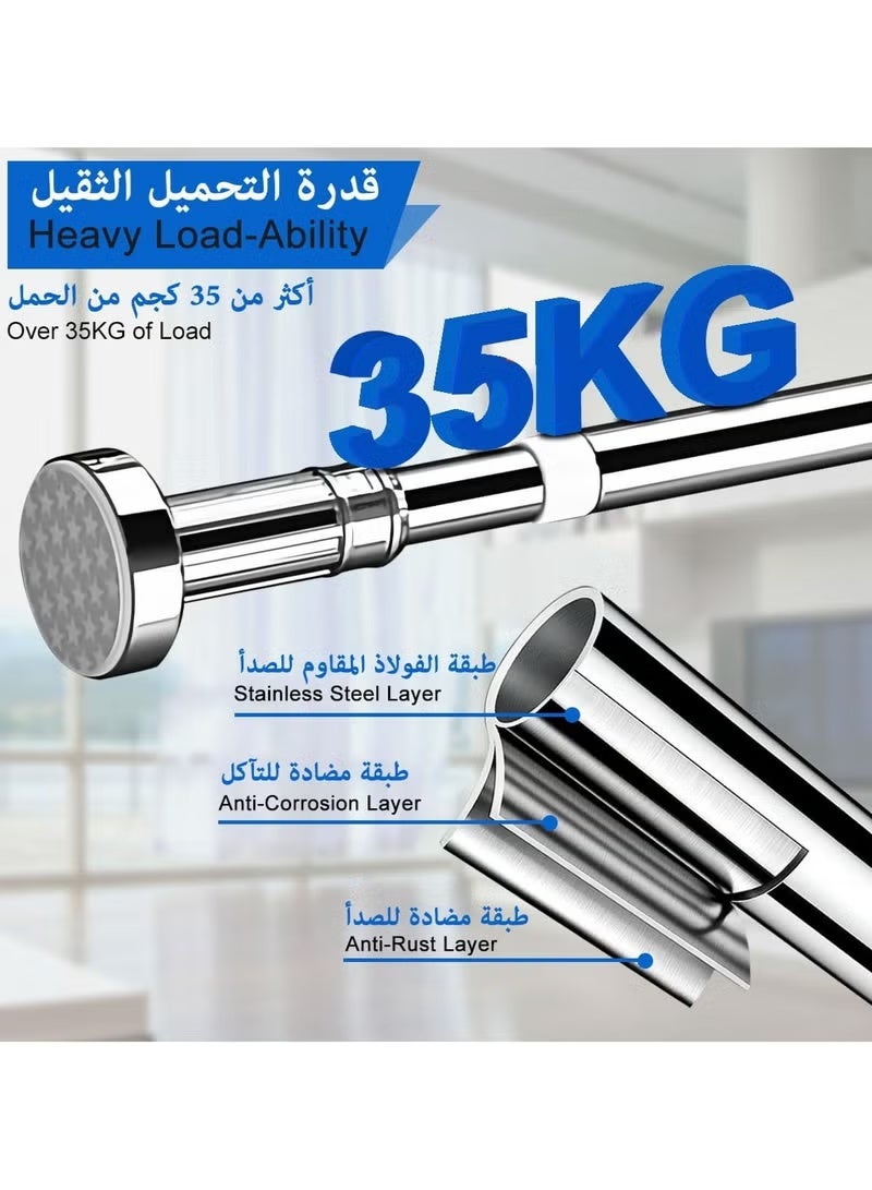 Shower Curtain Rod Adjustable Telescopic Curtain Rod Extendable Non-Slip Spring Tension Shower Pole Wardrobe Hanger Rod for Bathroom Window Kitchen Cupboard, No Drilling Easy to Install - Image 5