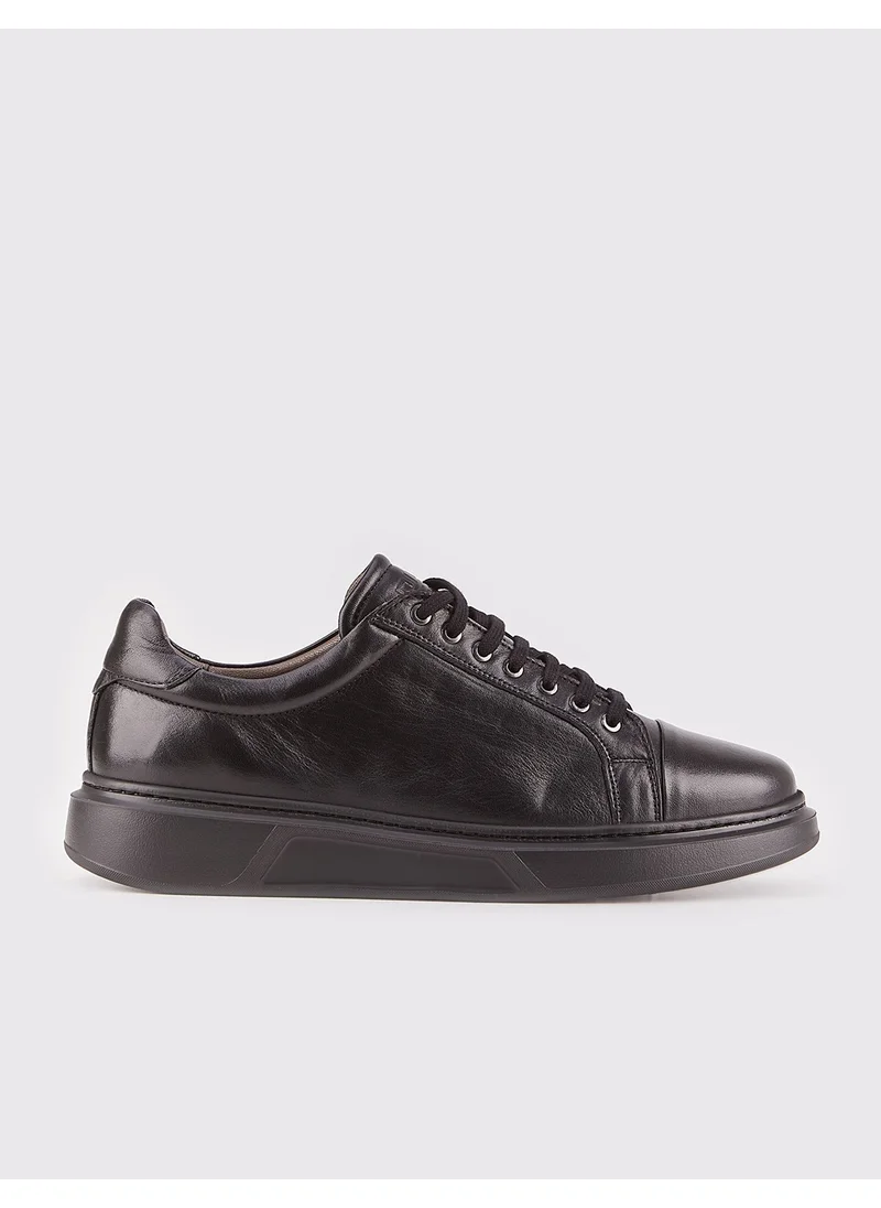 Cabani Genuine Leather Black Lace-Up Men's Sports Shoes