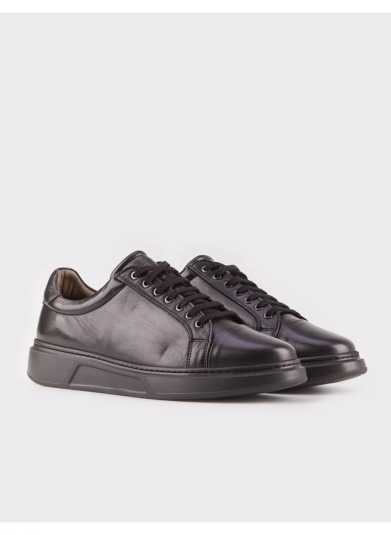 Cabani Genuine Leather Black Lace-Up Men's Sports Shoes