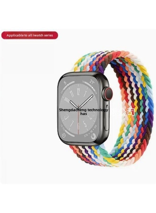 For IWatch Apple Rainbow Strap Woven Rainbow Watch Strap Single Loop Watch Strap Apple Smart Watch Strap-Color:Rainbow 42/44/45 Plastic Head ]  - Image 1