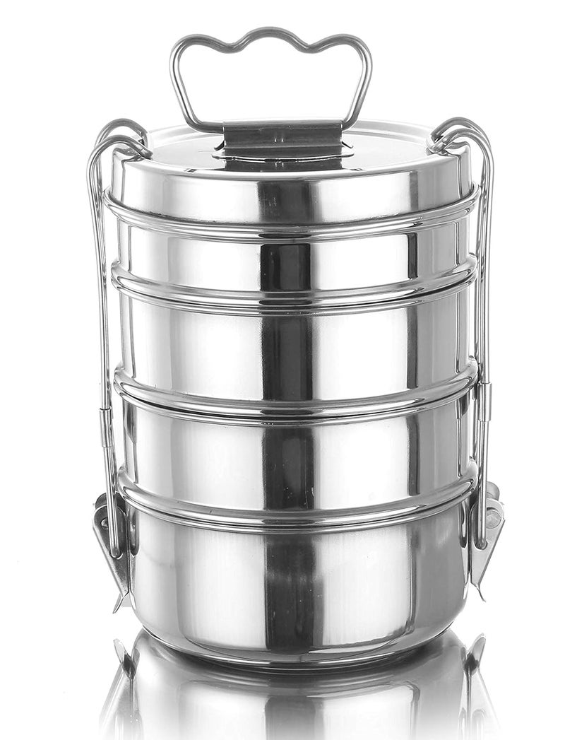 Expresso - Stainless Steel Food Grade Lunch Box | Traditional Tiffin Carrier/Container for School/Office, Dia 10.8cm | 4 Tier - Image 1