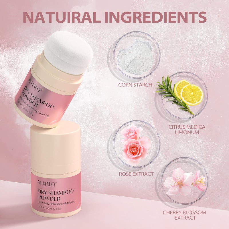 YLNALO Dry Shampoo Powder 2 Packs, Mattifying Root Fuller Looking Refreshing Hair,Non-aerosol, No White Cast, Travel Size Dry Shampoo Suitable for Women and Men,0.58Oz - Image 3