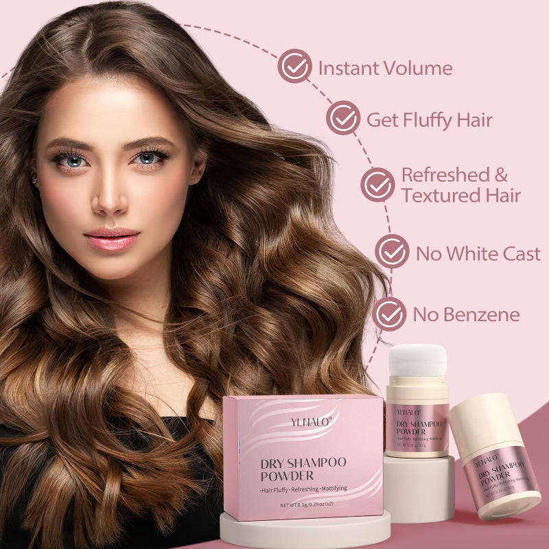 YLNALO Dry Shampoo Powder 2 Packs, Mattifying Root Fuller Looking Refreshing Hair,Non-aerosol, No White Cast, Travel Size Dry Shampoo Suitable for Women and Men,0.58Oz - Image 4