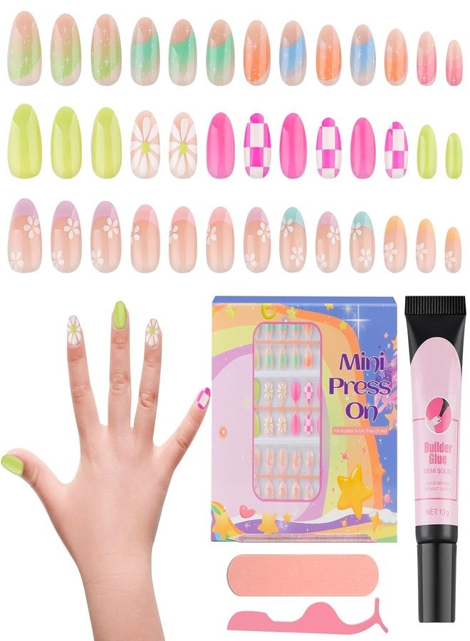 TOROKOM 78 Pieces Press on Nails, Fake Nail Kit with Nail Glue, Colourful Flower Stick on Nails for Girls, Full Cover Short Acrylic Nails with Jelly Nail Glue, for Kids 8-12 Years - Image 1