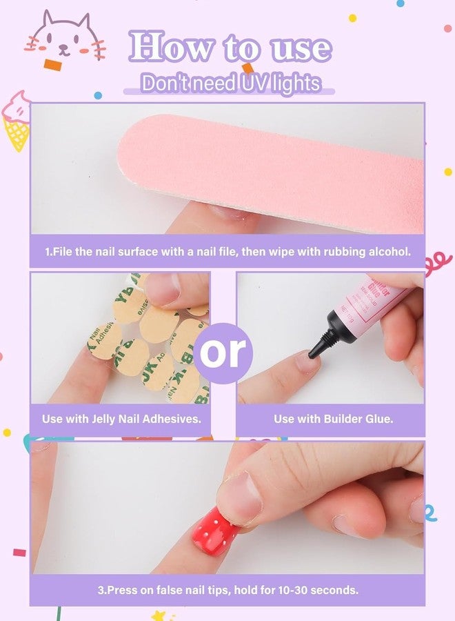 TOROKOM 78 Pieces Press on Nails, Fake Nail Kit with Nail Glue, Colourful Flower Stick on Nails for Girls, Full Cover Short Acrylic Nails with Jelly Nail Glue, for Kids 8-12 Years - Image 4