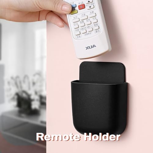 kulusion 3 Pcs Remote Control Holder, Wall Mount Pen Holder Hole-Free Self Adhesive Phone Charging Organizer Pencil Storage Containers for Home Office School Supply Orgaizer ​(Black - Image 2