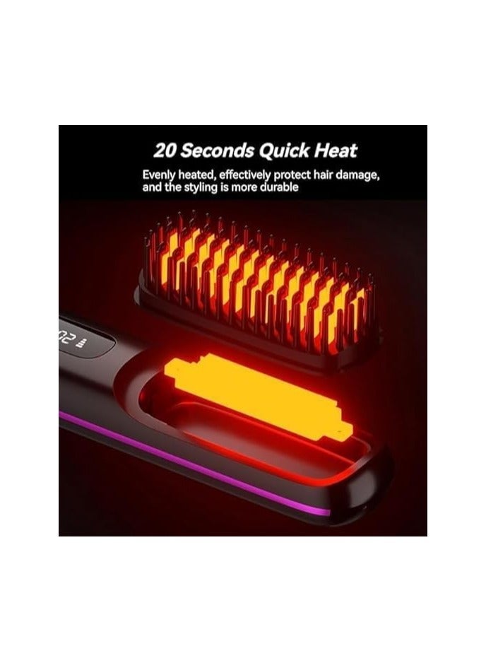 Denx Portable Straightener Brush, Dual-Use Negative Ion Wireless Hair Straightener Comb with LED Display, Rechargeable, White - Image 5