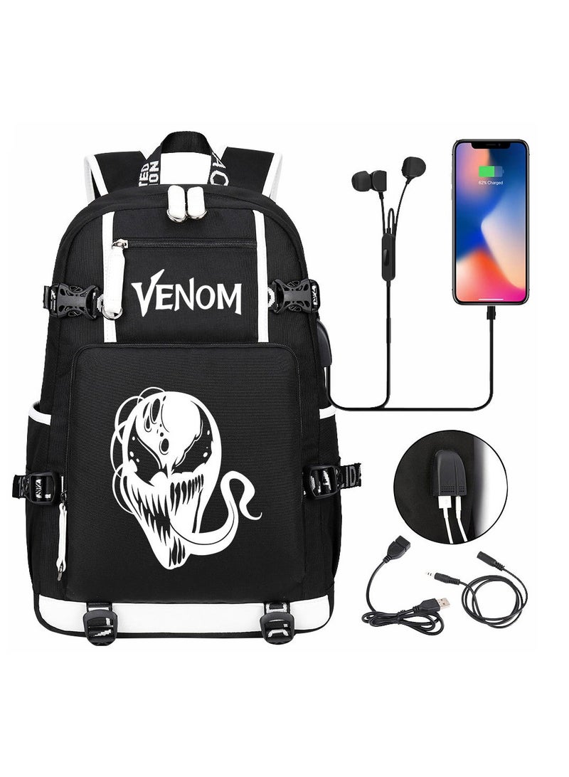 Venom USB printed leisure travel backpack