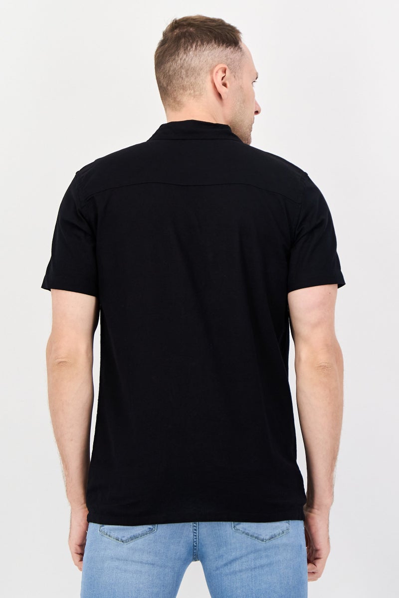 Threadbare Men Regular Fit Short Sleeve Embroidered Casual Shirt, Black - Image 3