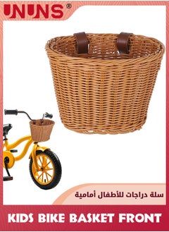 UNUNS Kids Bike Basket Front,Front Bicycle Bike Baskets For Kids,Small Wicker Bike Basket For Boys and Girls,Toddler Scooter Handlebar Basket,21x16x16cm,Brown  - Image 1