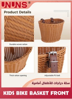 UNUNS Kids Bike Basket Front,Front Bicycle Bike Baskets For Kids,Small Wicker Bike Basket For Boys and Girls,Toddler Scooter Handlebar Basket,21x16x16cm,Brown  - Image 2