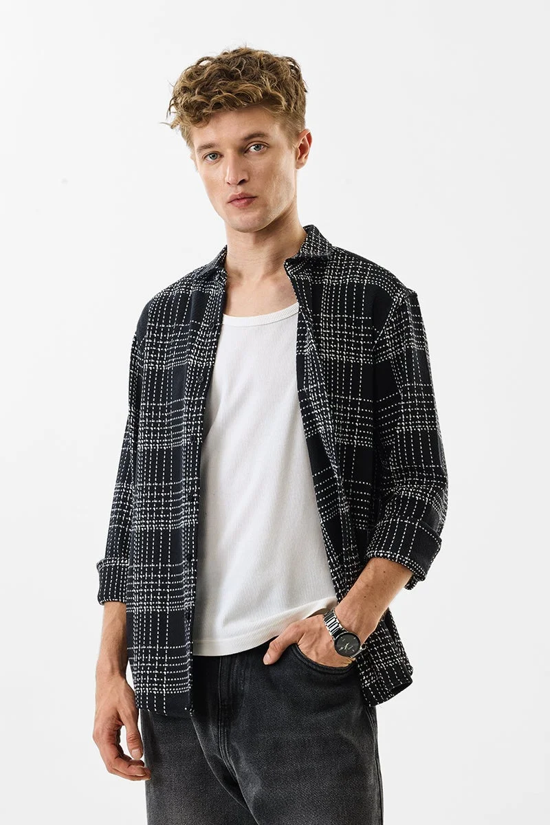 سنيتش Black Checkered Long Sleeve Regular Fit Shirt
