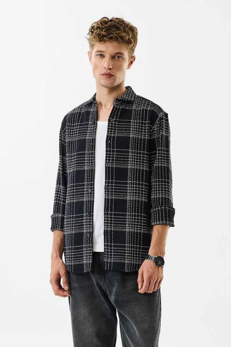 سنيتش Black Checkered Long Sleeve Regular Fit Shirt