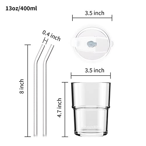 BLUEPOLAR 13oz/400ml Glass Water Tumbler with Straw and Lid Sealed Carry On Thick Wall Iced Coffee Cup Glass Cup for Water, Iced Tea Fruit Juice Etc (Aurora White,2Pack… - Image 4