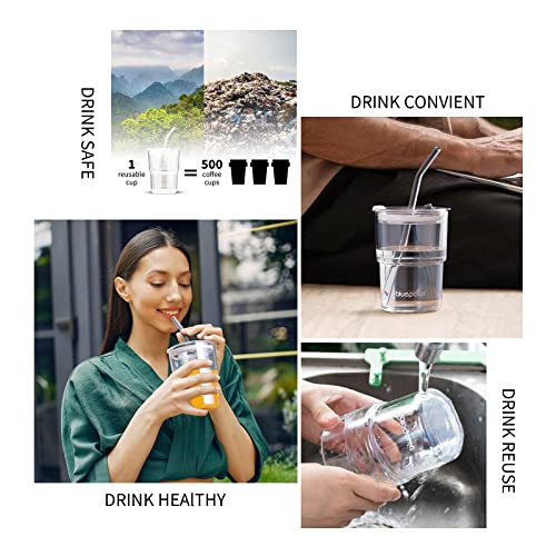 BLUEPOLAR 13oz/400ml Glass Water Tumbler with Straw and Lid Sealed Carry On Thick Wall Iced Coffee Cup Glass Cup for Water, Iced Tea Fruit Juice Etc (Aurora White,2Pack… - Image 5