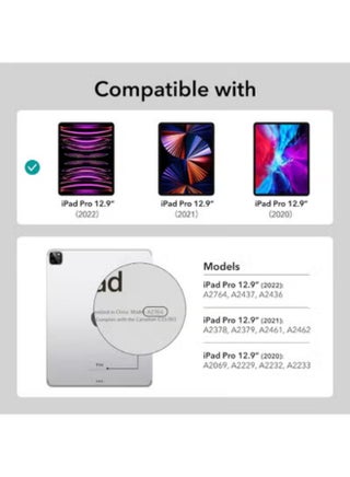 حافظة لجهاز iPad Pro 12.9 بوصة (2022/2021/2020/2018) الجيل السادس/الخامس/الرابع/الثالث مع حامل قلم رصاص [يدعم الجيل الثاني من Apple Pencil الشحن اللاسلكي]، غطاء خلفي شفاف نحيف 6 في 1 حامل قابل للطي على شكل حرف Y، غطاء لجهاز iPad Pro مقاس 12.9 بوصة تنبيه/غفو تلقائي - view 2