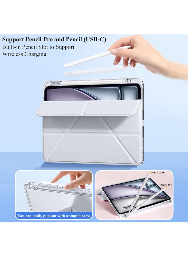 Rock Pow Case for iPad Pro 12.9-Inch (2022/2021/2020/2018) 6th/5th/4th/3rd Generation with Pencil Holder [Support 2nd Gen Apple Pencil Wireless Charging], Clear Transparent Back Shell Slim 6-in-1 Y Shape fold Stand,Tablet iPad Cover for iPad Pro 12.9 inch Auto Wake/Sleep - Image 4