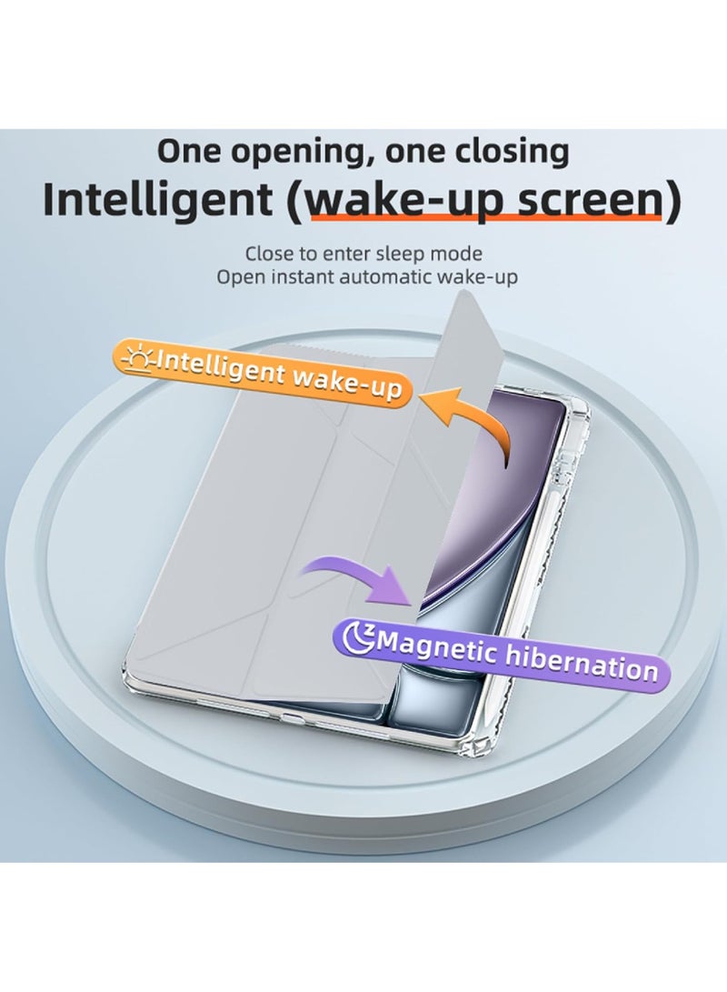 Rock Pow Case for iPad Pro 12.9-Inch (2022/2021/2020/2018) 6th/5th/4th/3rd Generation with Pencil Holder [Support 2nd Gen Apple Pencil Wireless Charging], Clear Transparent Back Shell Slim 6-in-1 Y Shape fold Stand,Tablet iPad Cover for iPad Pro 12.9 inch Auto Wake/Sleep - Image 5