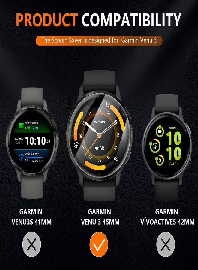 Suoman حزمة سوومان 6 لواقي شاشة ساعة Garmin Venu 3 45MM الذكية، فيلم واقي شفاف عالي الدقة من TPU - Image 2