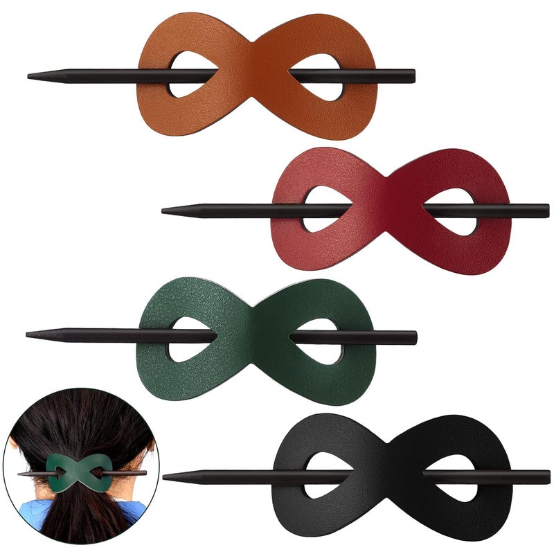 4 Pieces Leather Hair Barrette with Stick 8 Shape Ponytail Clip Leather Hair Accessories for Women Hair Holder Clip Mothers Day Gift Cute Color