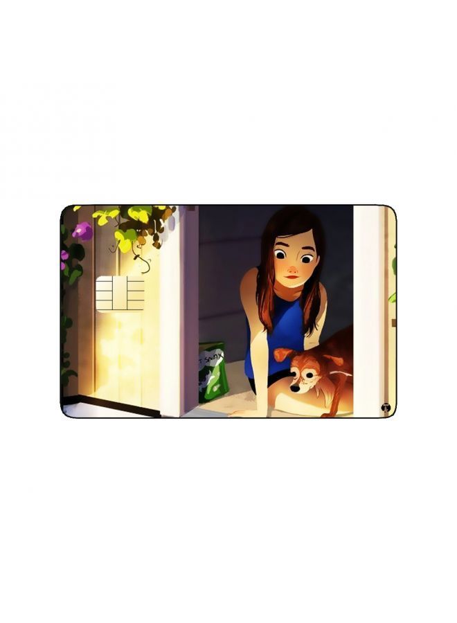 RKN PRINTED BANK CARD STICKER Cute Girl Drawing With Cat And Dog - Image 1