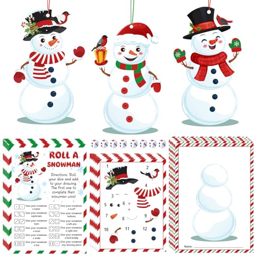 Renbuzhu 48 Set Christmas Roll A Snowman Dice Game Draw a Snowman White Elephant Gift Exchange for Adults Family Party Activity Winter Holiday - Image 1