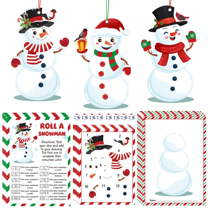 Renbuzhu 48 Set Christmas Roll A Snowman Dice Game Draw a Snowman White Elephant Gift Exchange for Adults Family Party Activity Winter Holiday - Image 3