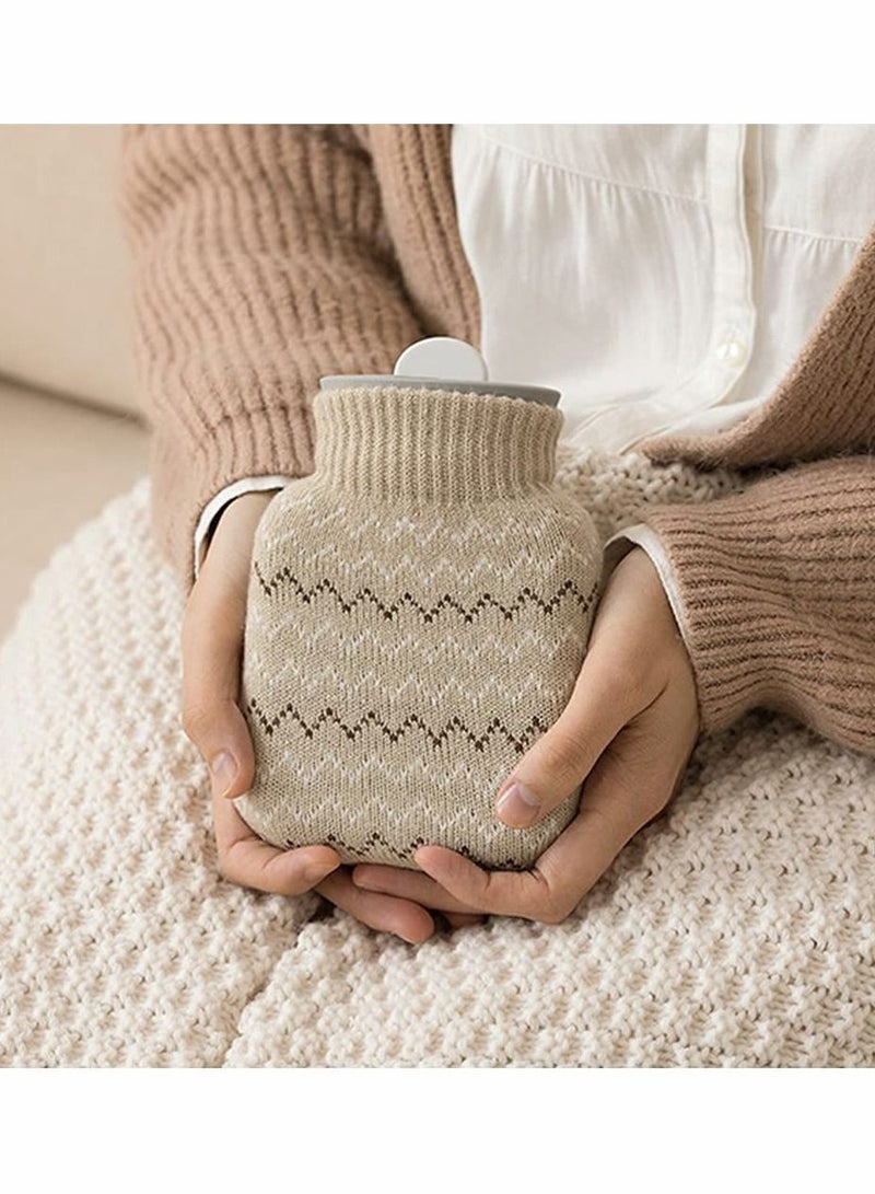 NIBEMINENT Hot Water Bottle with Soft Cover KASTWAVE Small Lovely and Reusable Bottles Hand Warmers Portable Removeable Washable Knit Covers Microwave Oven Heating Available GREY - Image 1