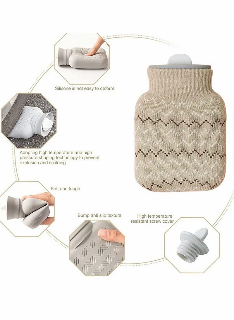 NIBEMINENT Hot Water Bottle with Soft Cover KASTWAVE Small Lovely and Reusable Bottles Hand Warmers Portable Removeable Washable Knit Covers Microwave Oven Heating Available GREY - Image 2