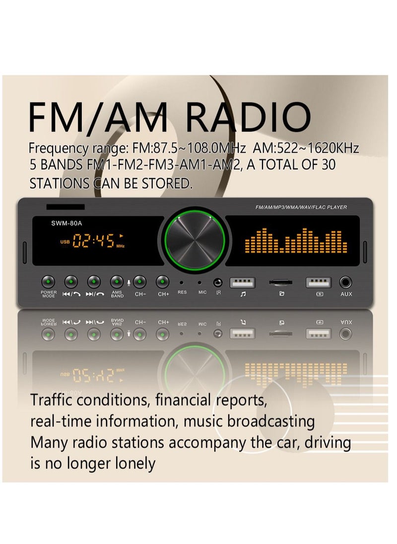 SWM - Dual USB Car MP3 Player Bluetooth Hands Free Multifunction Radio Car Stereo - Image 1