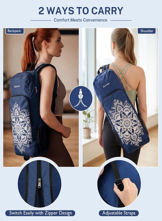 Gonex Yoga Mat Bag, 2 Carry Ways Yoga Backpack with Wet Compartment Metal Zippers for Women Men, Large Capacity Yoga Mat Carrier for Yoga, Gym, Travel, Blue - Image 2