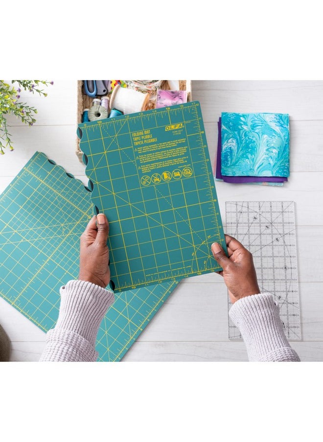 OLFA 12" X 17" Folding Cutting Mat (Fcm12X17) Self Healing 12X17 Inch Foldable Rotary Mat With Grid For Quilting Sewing Fabric & Crafts Use With Rotary Cutters & Fixed Blade Knives (Green)  - Image 5
