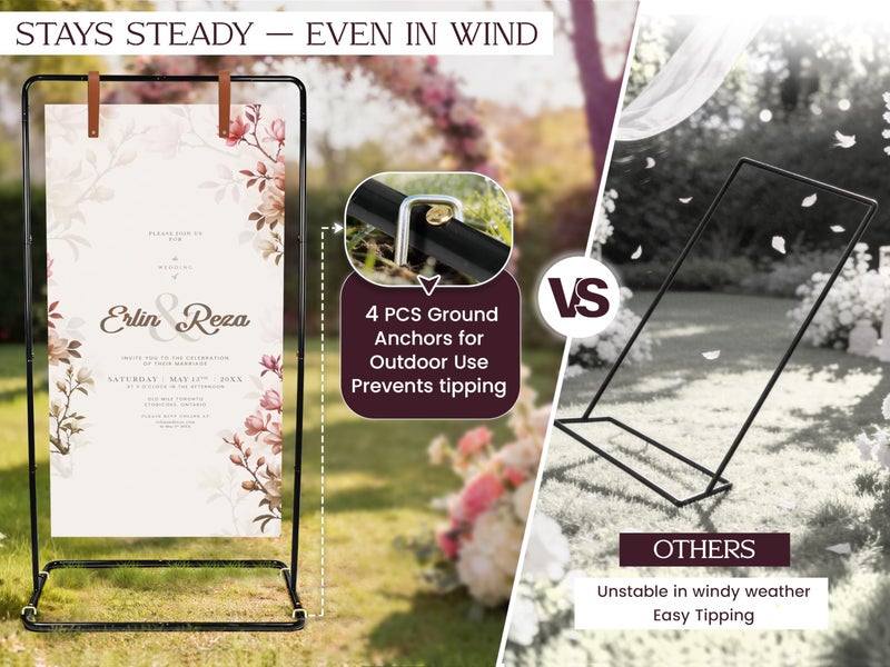 OLEEK Adjustable wedding welcome sign stand - Customizable design bundle for linen sign stand - wedding sign holder - welcome wedding sign - wedding signage with 6 Leather Hanging straps - Image 3
