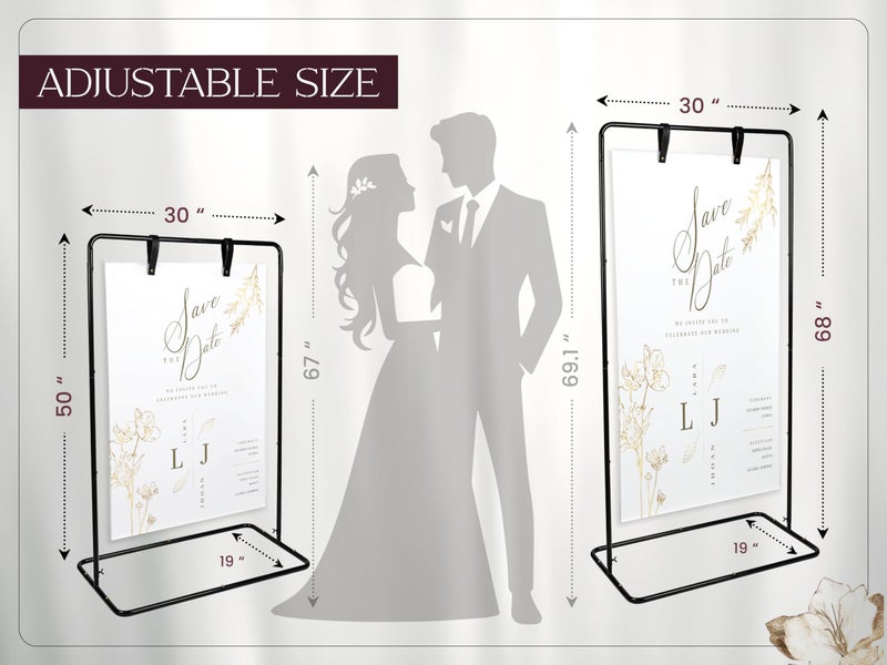 OLEEK Adjustable wedding welcome sign stand - Customizable design bundle for linen sign stand - wedding sign holder - welcome wedding sign - wedding signage with 6 Leather Hanging straps - Image 2