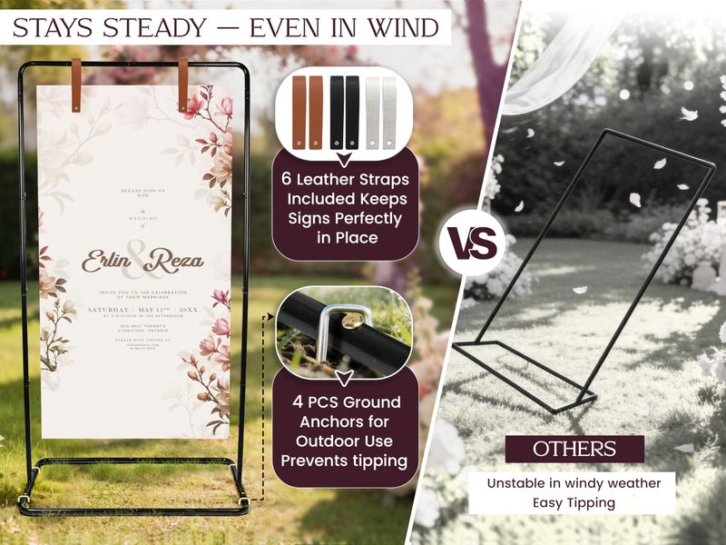 OLEEK Adjustable wedding welcome sign stand - Customizable design bundle for linen sign stand - wedding sign holder - welcome wedding sign - wedding signage with 6 Leather Hanging straps - Image 4