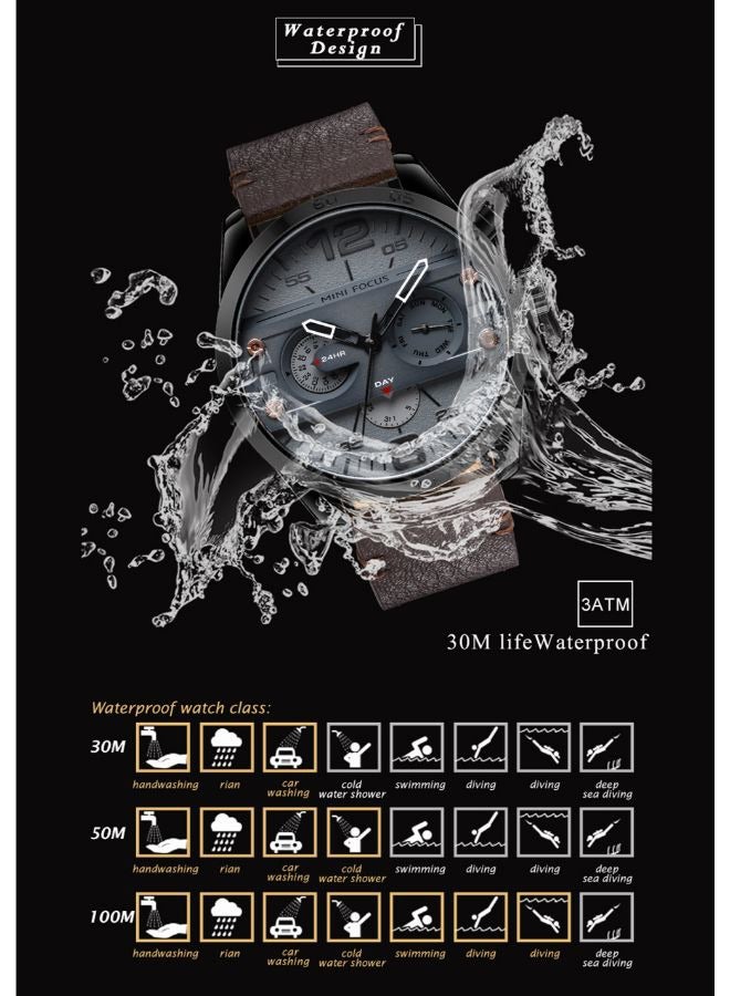 ساعة كرونوغراف جلدية مقاومة للماء، ساعة يد كوارتز رجالية، مؤشر 24 ساعة، عرض الأسبوع، التقويم، الديكو، الحركة اليابانية - Image 4