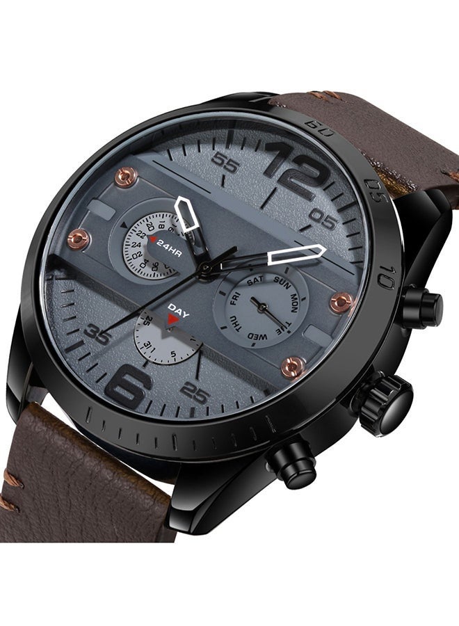 ساعة كرونوغراف جلدية مقاومة للماء، ساعة يد كوارتز رجالية، مؤشر 24 ساعة، عرض الأسبوع، التقويم، الديكو، الحركة اليابانية - Image 1