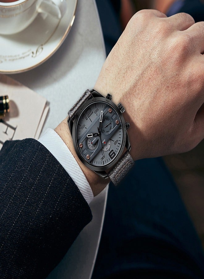 ساعة كرونوغراف جلدية مقاومة للماء، ساعة يد كوارتز رجالية، مؤشر 24 ساعة، عرض الأسبوع، التقويم، الديكو، الحركة اليابانية - Image 3