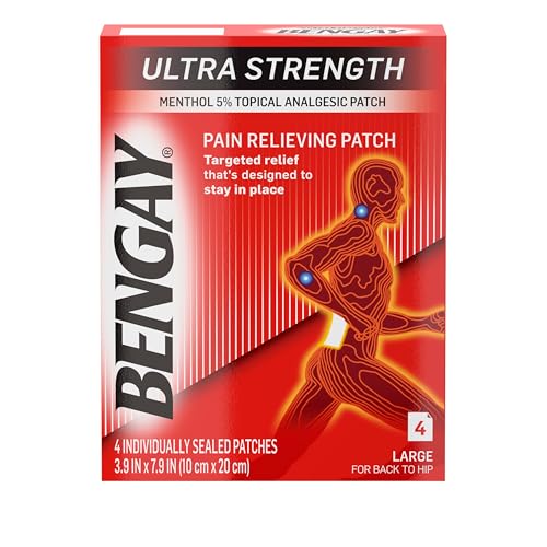 Bengay Ultra Strength Bengay Pain Relief Patches, Large Topical Analgesic Menthol Patches for Muscle & Joint Pain Due to Backaches, Minor Arthritis, Sprains, & Strains, 3.9 x 7.9 inches, 4 Count - Image 1