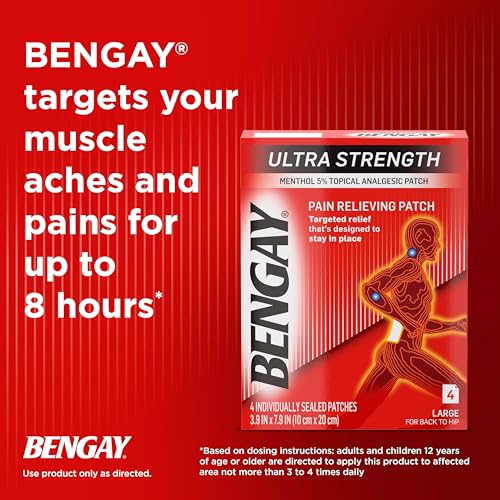 Bengay Ultra Strength Bengay Pain Relief Patches, Large Topical Analgesic Menthol Patches for Muscle & Joint Pain Due to Backaches, Minor Arthritis, Sprains, & Strains, 3.9 x 7.9 inches, 4 Count - Image 5